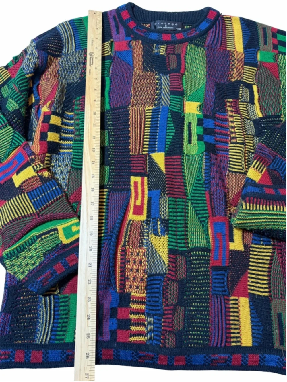 Protege Collection Coogi Style Sweater Colorful 3D Knit Textured XXL Vintage - Picture 6 of 7